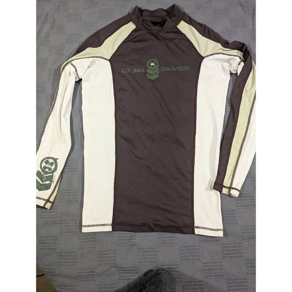 Quiksilver UVtech Rash Guard Mens Medium Brown Cream Long Sleeve Swim Shirt